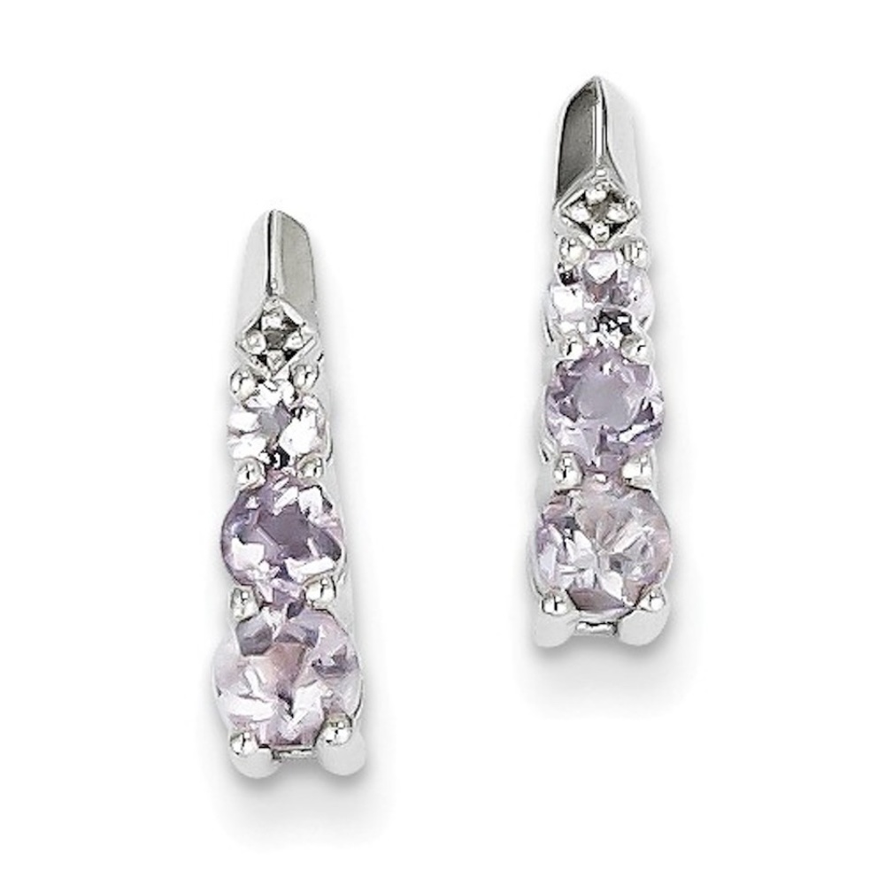 Genuine Pink Amethyst Diamond Post Earrings Set In Sterling Silver